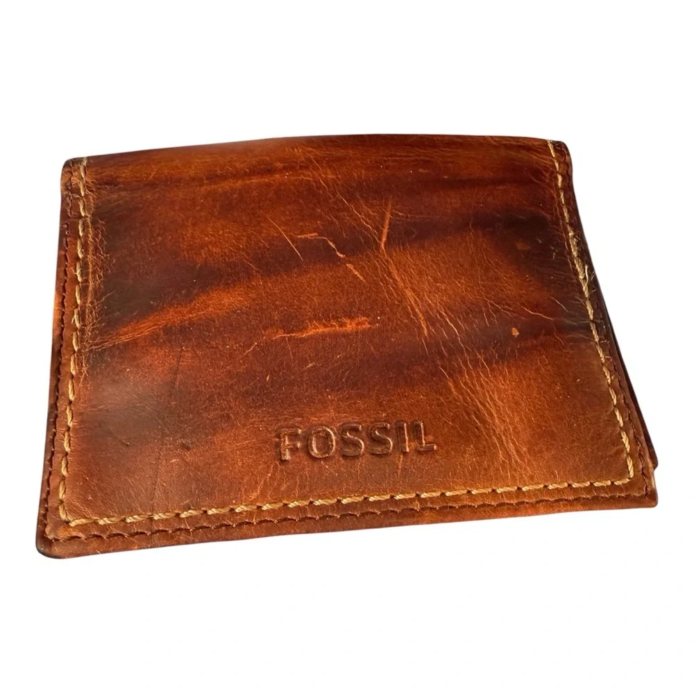 Fossil Brown Leather Wallet Bifold ID Window Men’s Classic Slim Style